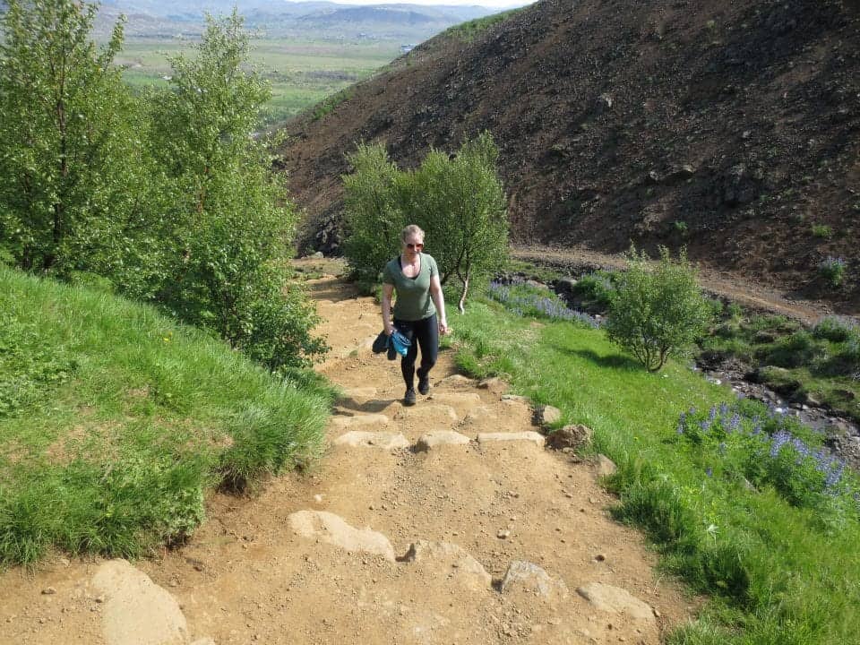 Hilda hiking up mount Esja